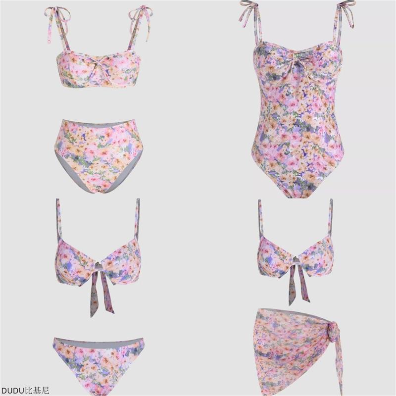 源头工厂新款复古碎花少女泳衣女韩国度假沙滩拍照比基尼温泉泳装