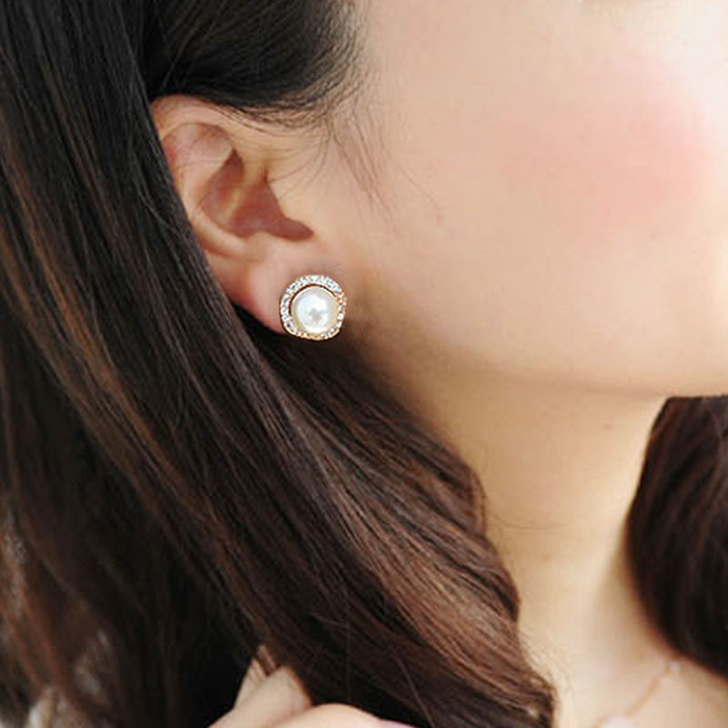 高档珍珠无耳洞金色镶钻大珍珠无痛耳夹女夹式假耳钉韩国饰品包邮