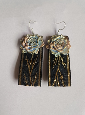 自制民族风复古黑色花朵少女超仙流苏度假耳环耳钉旅游拍照云南