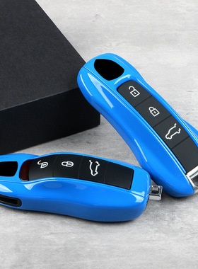 适用于保时捷CayenneMacan718Taycan911Panamera鲨蓝钥匙壳改装