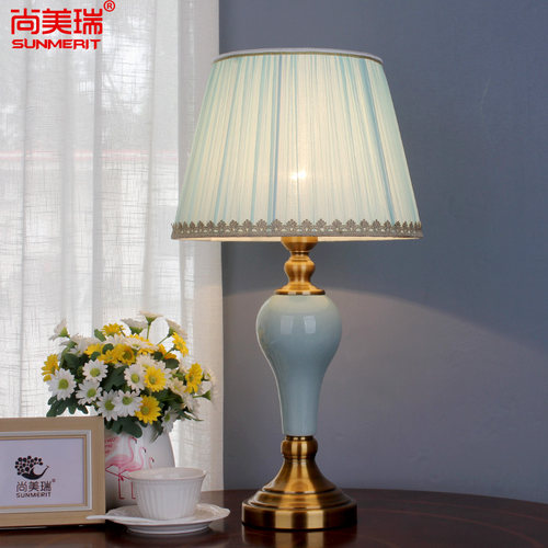 现代美式台灯陶瓷时尚简约卧室