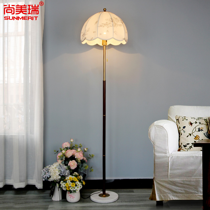 尚美瑞法式中古落地灯客厅沙发边美式复古布艺氛围高级感落地台灯