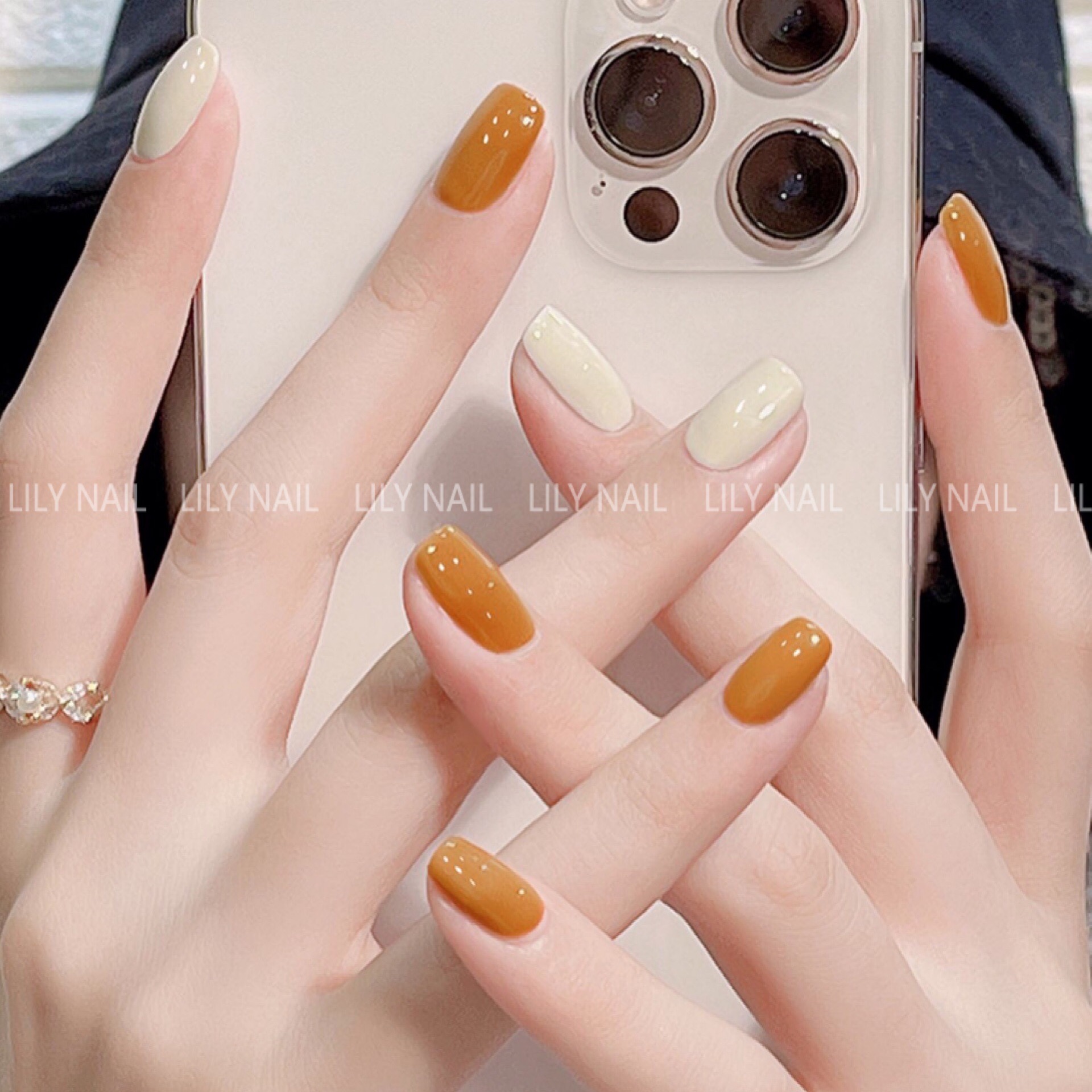 Lilynail蜂蜜黄奶白春季显白手工甲片穿戴甲定制成品美甲贴片