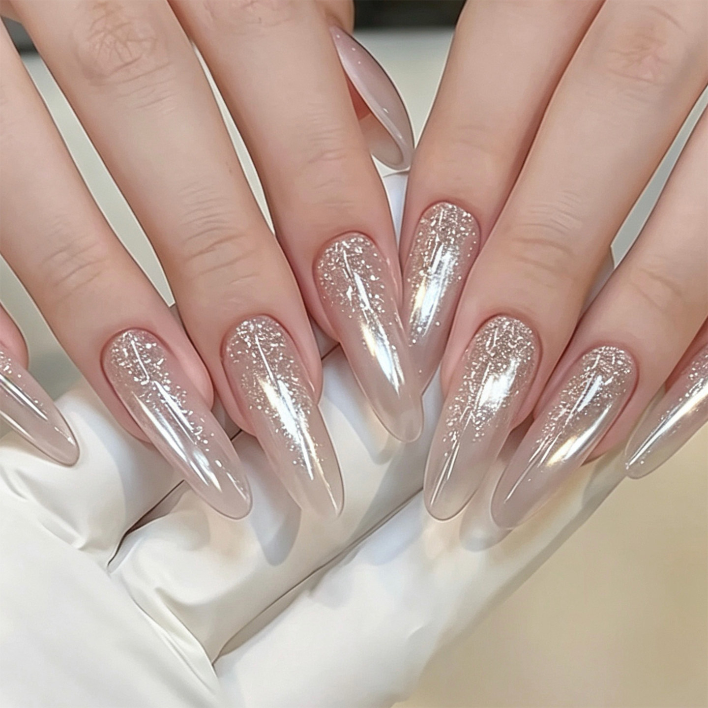 【Lilynail银雾鎏金】手工穿戴甲猫眼中长款美甲贴新娘拍婚纱照