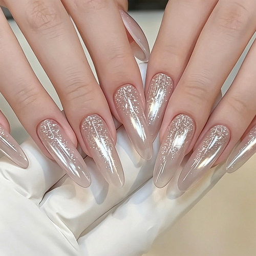 【Lilynail银雾鎏金】手工穿戴甲猫眼中长款美甲贴新娘拍婚纱照