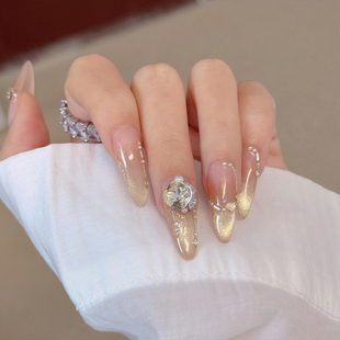 猫眼美甲轻奢高级感指甲贴 手工穿戴甲中长款 Lilynail碎钻流光