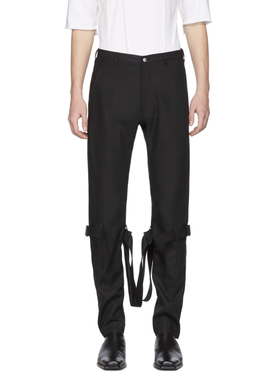 YOJI OOAK STRAIGHT LEG BANDAGE 黑色羊毛系带直筒长裤休闲男士