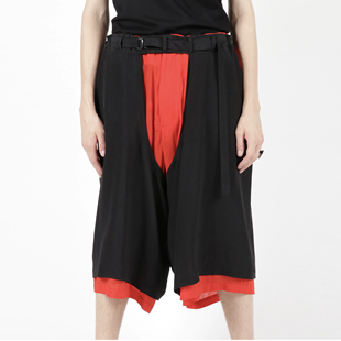 OOAK黑红真丝正反两穿五分裤 衩街头潮流沙滩裤 短裤 大裤 男士 YOJI