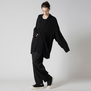 t恤上衣男 原创日系设计感宽松不对称领纯棉一粒扣开衫 YOJI OOAK