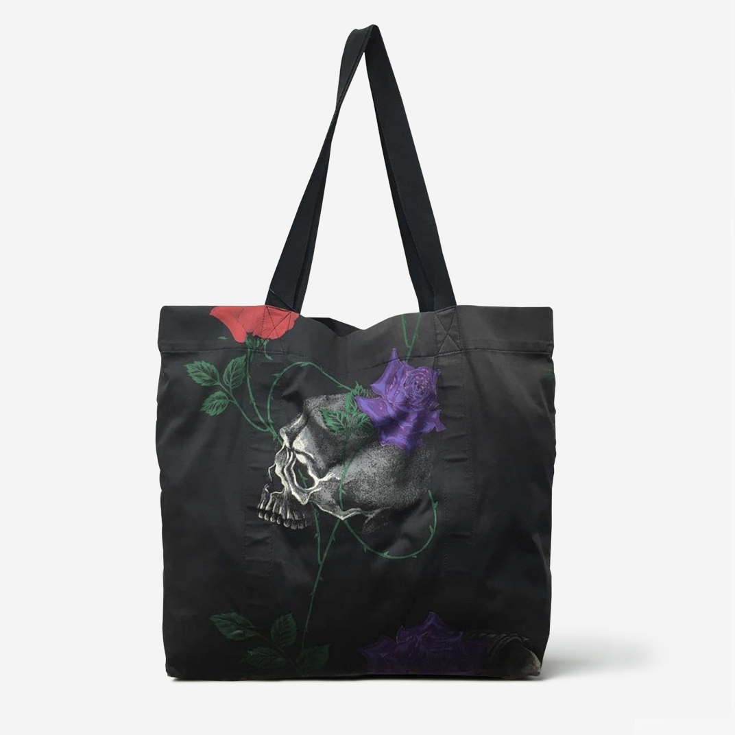 玫瑰骷髅头手拎单肩包帆布印花