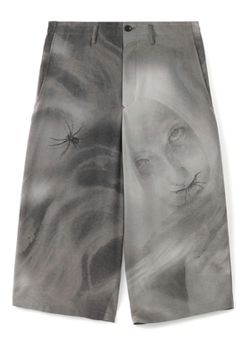 YOJI OOAK Uchida Suzume内田雀印花蜘蛛女人五分裤灰色休闲短裤