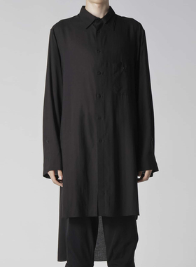 YOJI OOAK 日系设计黑色不对称下摆衬衫前短后长单排扣衬衣上衣男