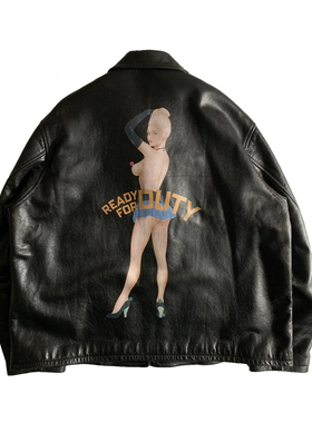 YOJI OOAK READY FOR DUTY 黑色小牛皮夹克纳帕印花皮衣原创设计