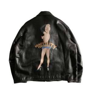 DUTY YOJI FOR READY 黑色小牛皮夹克纳帕印花皮衣原创设计 OOAK