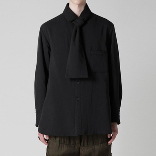 纤维素黑色单排扣长袖 原创设计领带设计衬衫 黑色衬衣男 OOAK YOJI