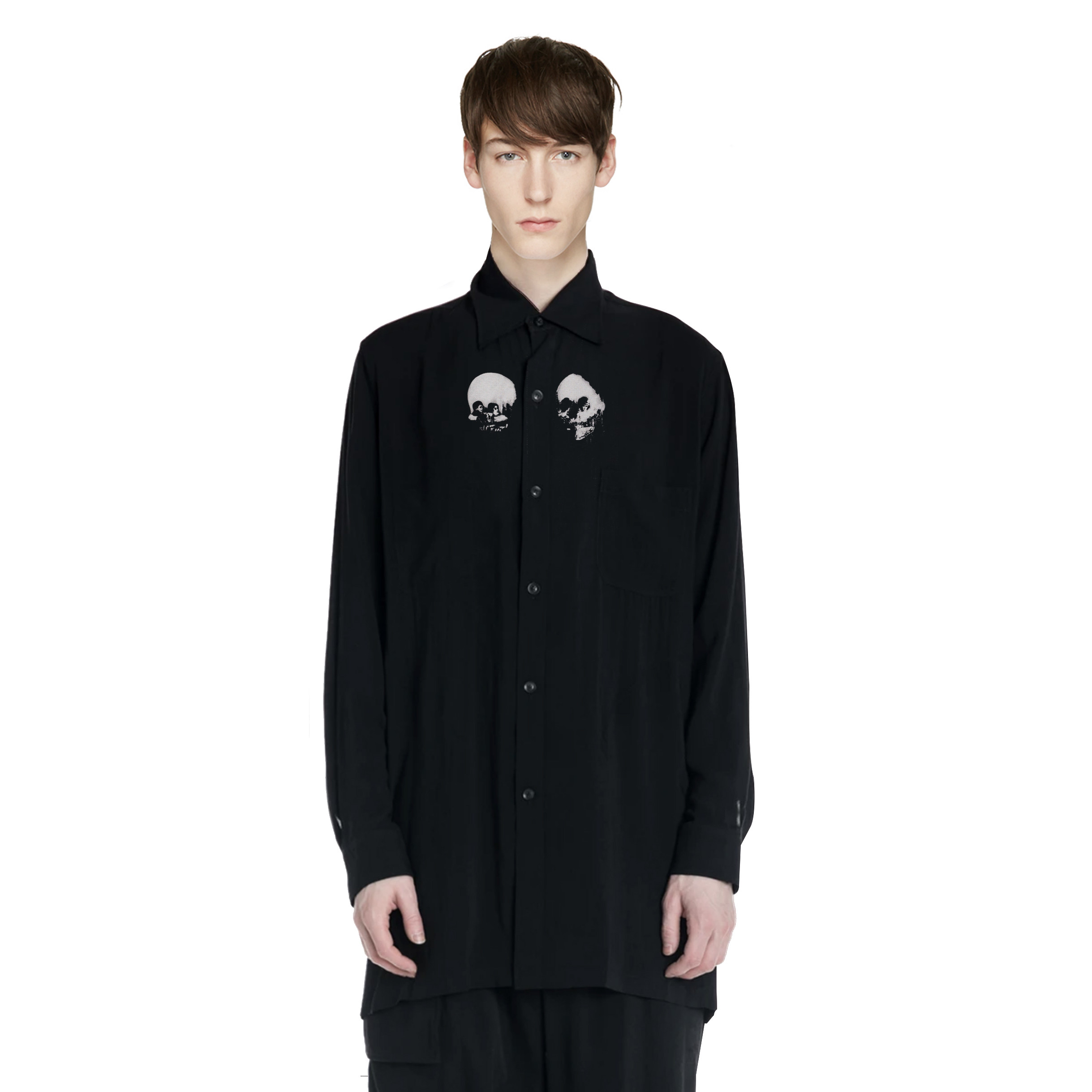 YOJI OOAK SKULL SILK SHIRT男士黑色骷髅头桑蚕丝衬衫日本休闲