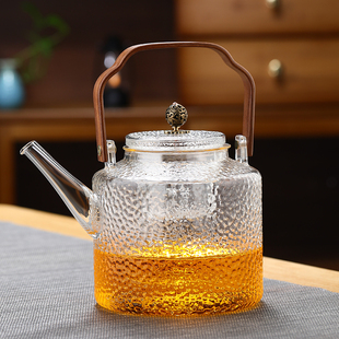 锤纹玻璃提梁壶耐高温蒸煮玻璃茶壶加厚过滤煮茶壶电陶炉围炉煮茶
