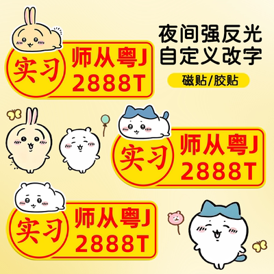 吉伊卡哇新款实习车贴师从粤J2888T个性新手警示反光定制文字车贴
