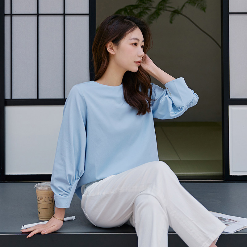 『油腻头乌托邦 bless you』八分廓形泡泡袖优雅圆领珍珠扣衬衫