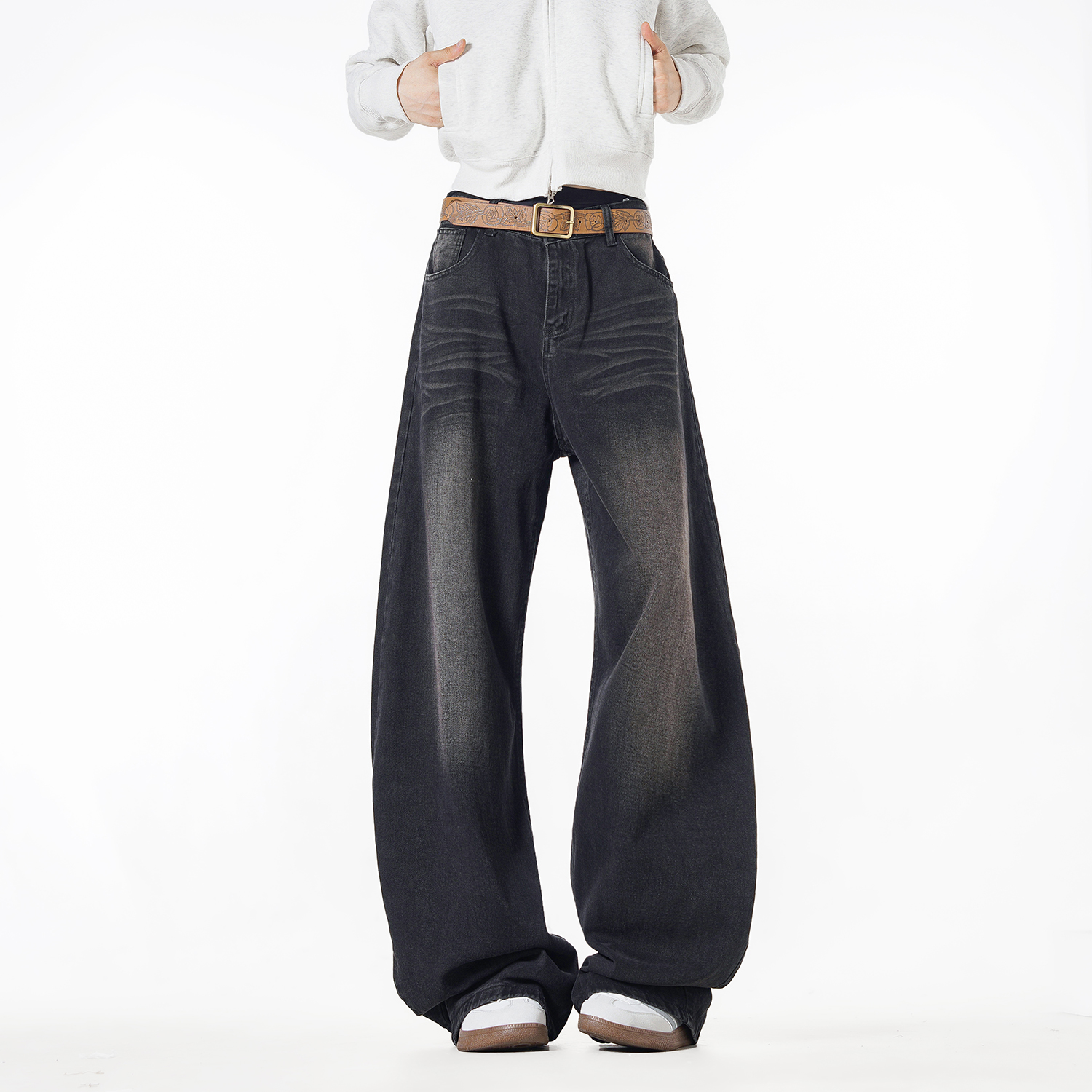 NineteenAutumn 秋季新款美式水洗高街潮牌牛仔裤痞帅宽松长裤男