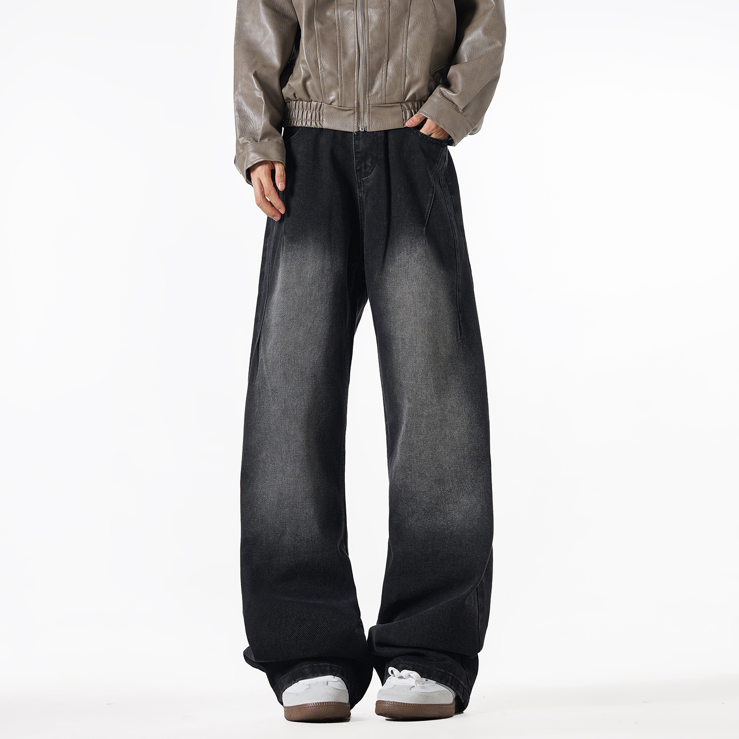 NineteenAutumn 美式复古水洗牛仔裤宽松垂感阔腿裤高街男士长裤