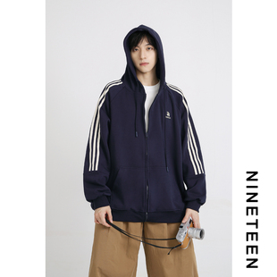 十九秋/2024秋装新款连帽开衫卫衣宽松情侣学生潮牌运动外套男女