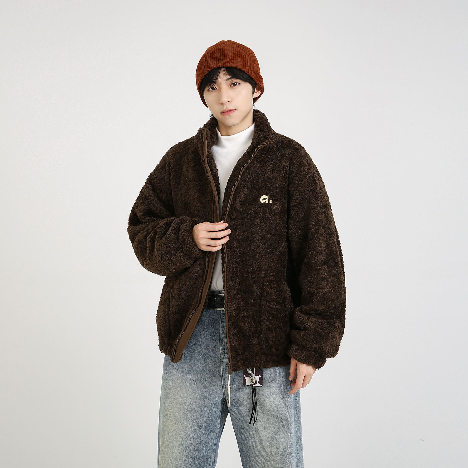 NineteenAutumn冬季羊羔毛保暖外套立领廓形宽松加厚棉衣男女同款