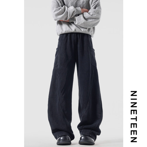 青少年潮牌弯刀做旧水洗卫裤