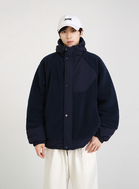 NineteenAutumn冬季美式复古冬季羊羔绒外套男女同款保暖连帽棉衣