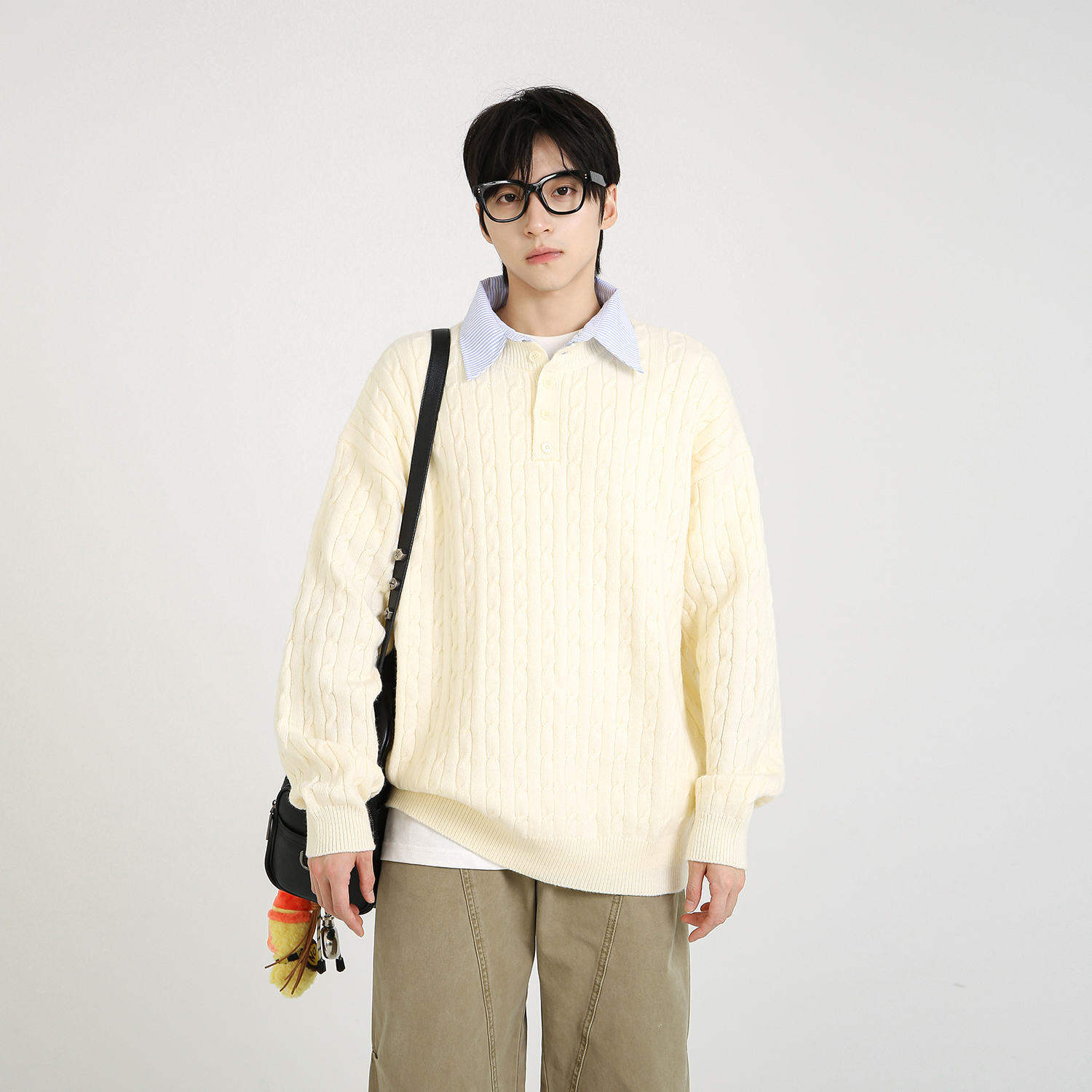 NineteenAutumn男女同款假两件毛衣慵懒风宽松针织衫上衣冬季毛衣