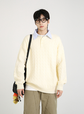 NineteenAutumn男女同款假两件毛衣慵懒风宽松针织衫上衣冬季毛衣