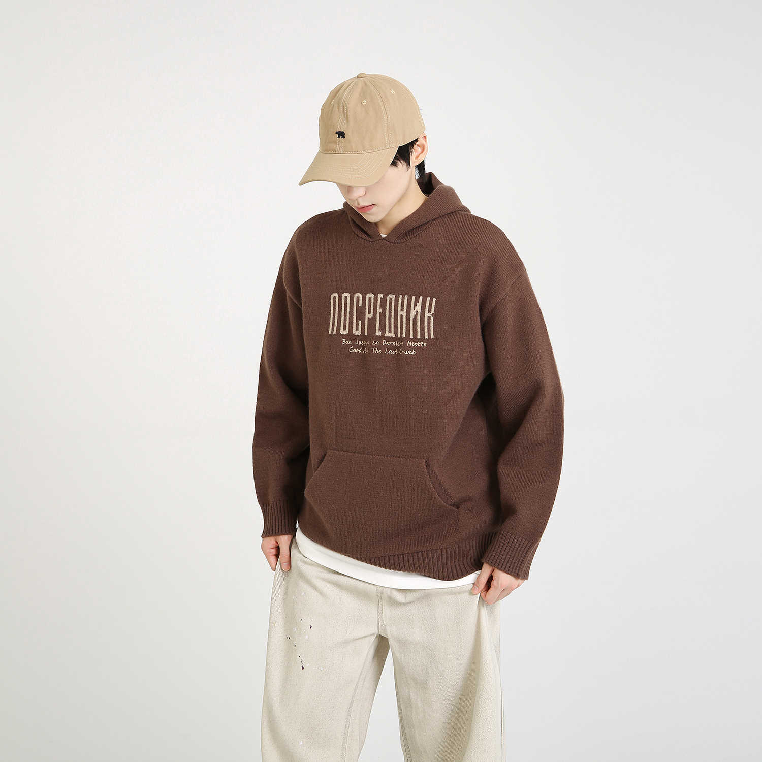 NineteenAutumn连帽针织衫宽松百搭重磅套头毛衣外套上衣情侣男女