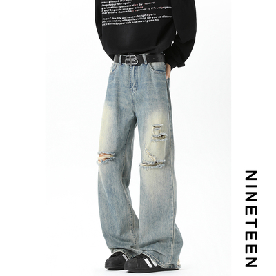 青少年潮牌破洞牛仔长裤