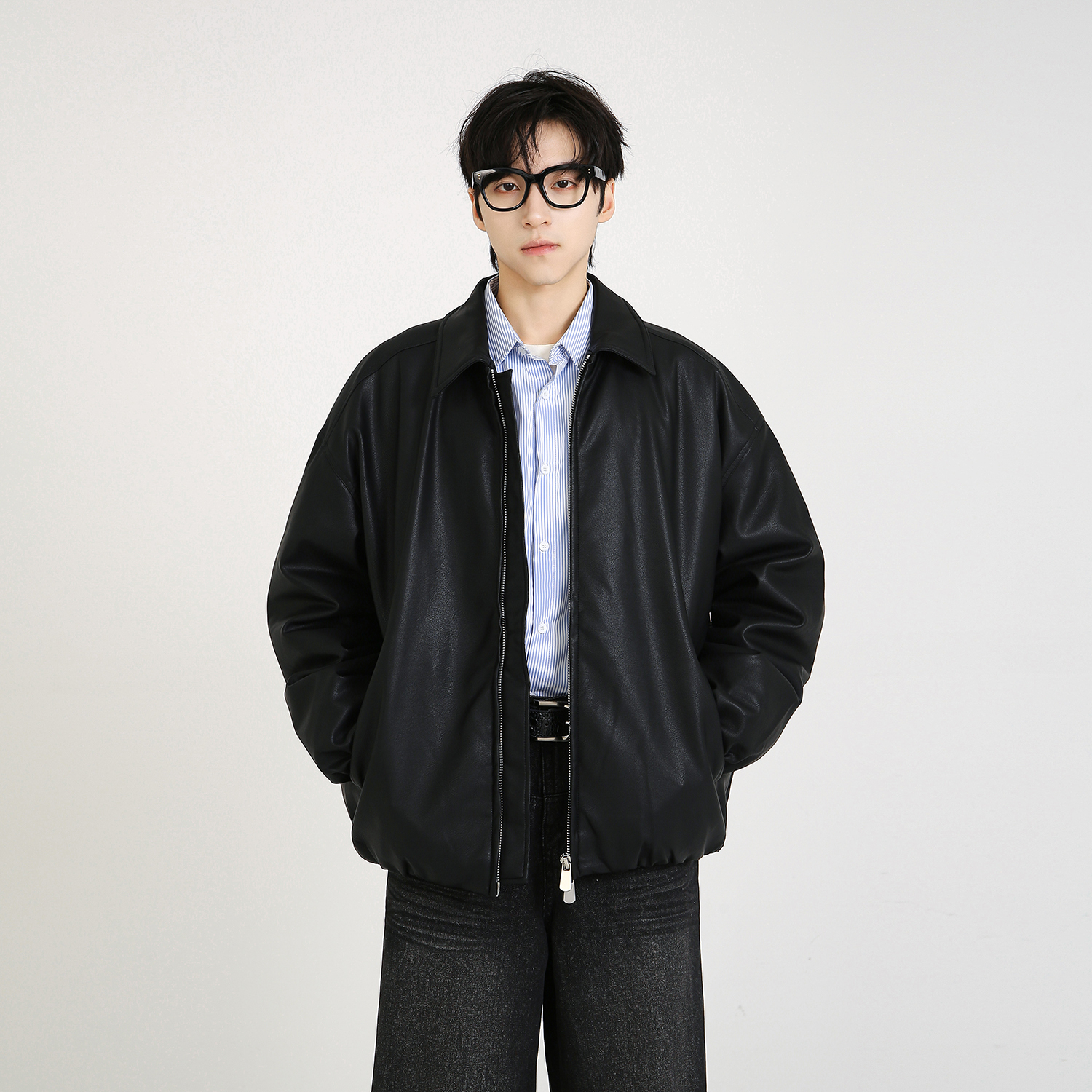 NineteenAutumn皮衣羽绒服基础百搭经典潮牌痞帅短款90绒翻领外套