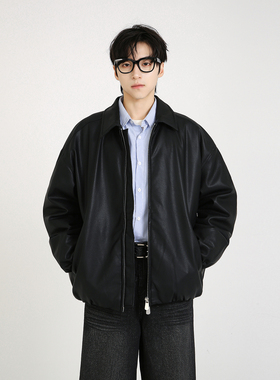 NineteenAutumn皮衣羽绒服基础百搭经典潮牌痞帅短款90绒翻领外套