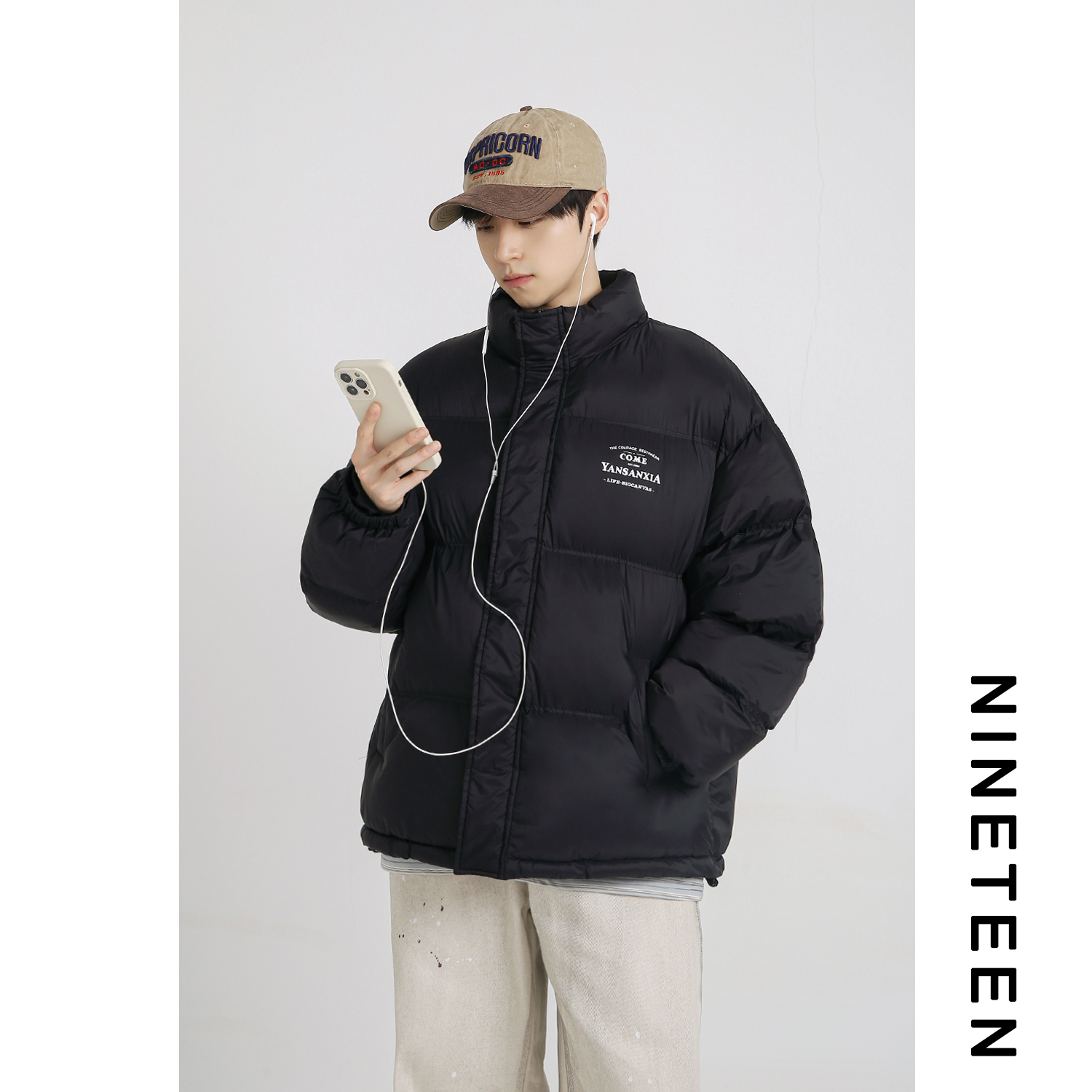 十九秋/冬季新款青少年潮牌立领宽松加厚羽绒棉衣棉服外套男生