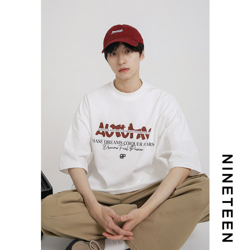 美式潮牌圆领短袖T恤男生