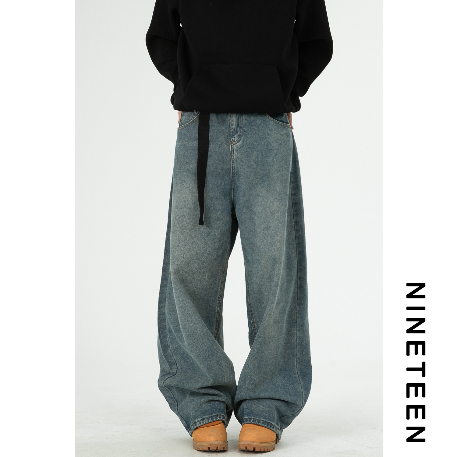 美式潮牌水洗牛仔裤阔腿裤