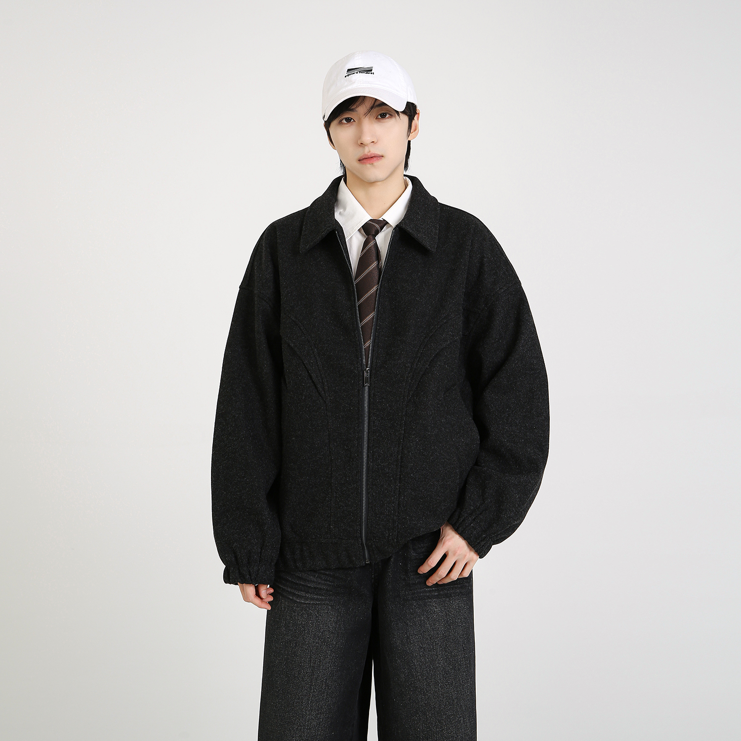 NineteenAutumn美式复古翻领毛呢外套解构设计宽松呢子休闲夹克男