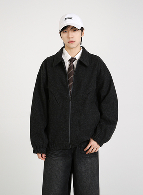 NineteenAutumn美式复古翻领毛呢外套解构设计宽松呢子休闲夹克男