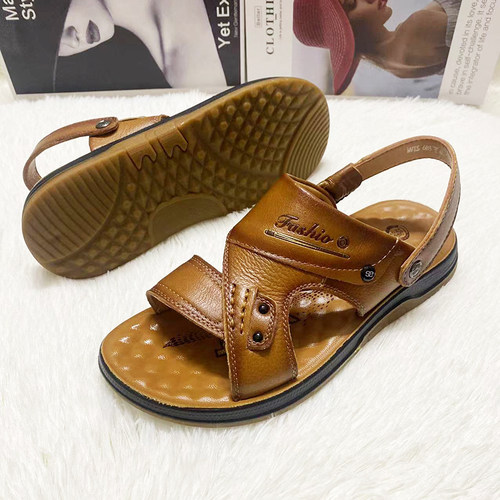 牛皮男士凉鞋夏季牛筋底防滑休闲沙滩鞋真皮两用凉拖鞋爸爸鞋