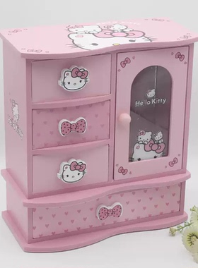 欧式kt猫女生首饰盒木质收纳盒凯蒂猫欧式公主韩国项链盒生日礼物