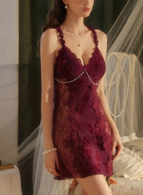 紫色性感蕾丝睡衣女丝绒吊带睡裙带胸垫聚拢高级感家居服睡袍套装