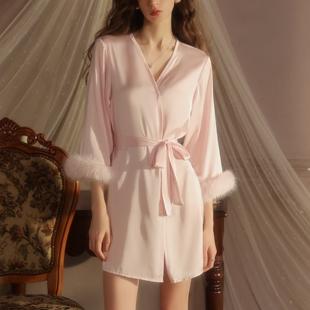 外披性感睡袍女晨袍甜美纯欲风冰丝睡衣系带浴袍真丝家居服高级感