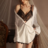 衬衣 睡裙高级感纯欲长袖 大码 胖mm冰丝性感睡衣女夏宽松男友风衬衫