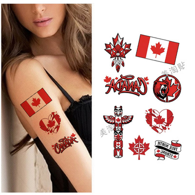 加拿大脸贴防水纹身贴纸足球国旗Canada校运会运动会枫叶水印贴画