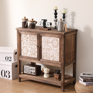 餐边柜实木茶水柜客厅边几置物架酒柜小茶柜玄关雕花仿古柜子 欧式