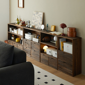 实木书架落地矮柜组合柜复古餐边柜客厅玄关靠墙展示柜阳台储物柜