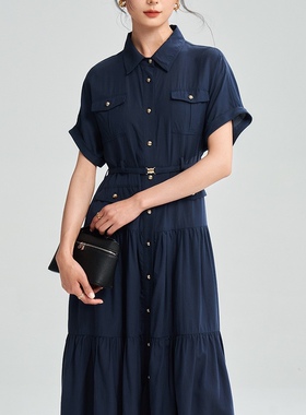 2025夏季新款法式复古高级感气质优雅收腰显瘦小个子短袖连衣裙女