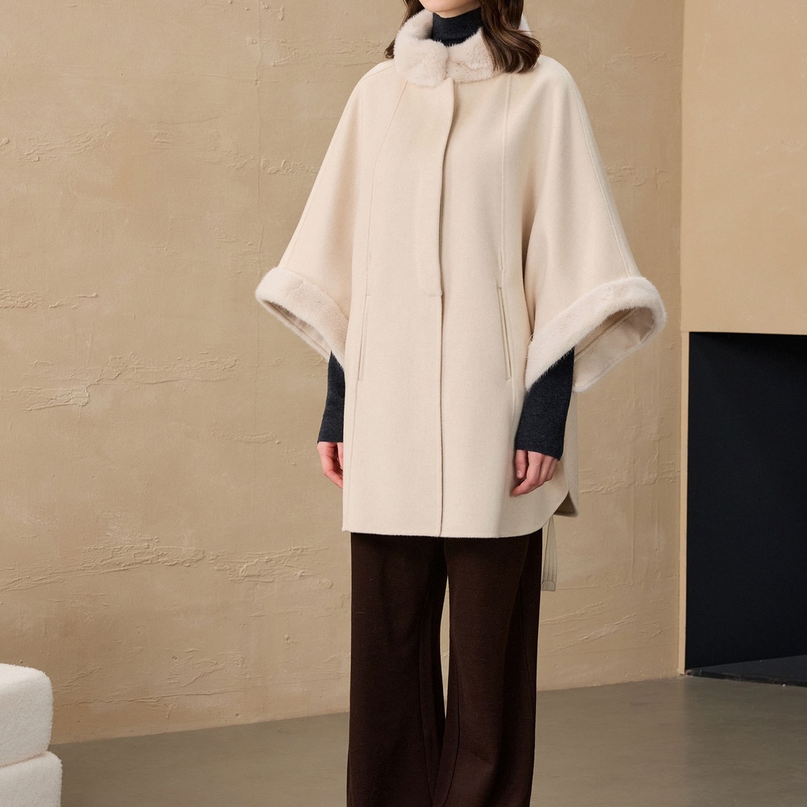 LP中长款浅米色冬季双面呢通勤